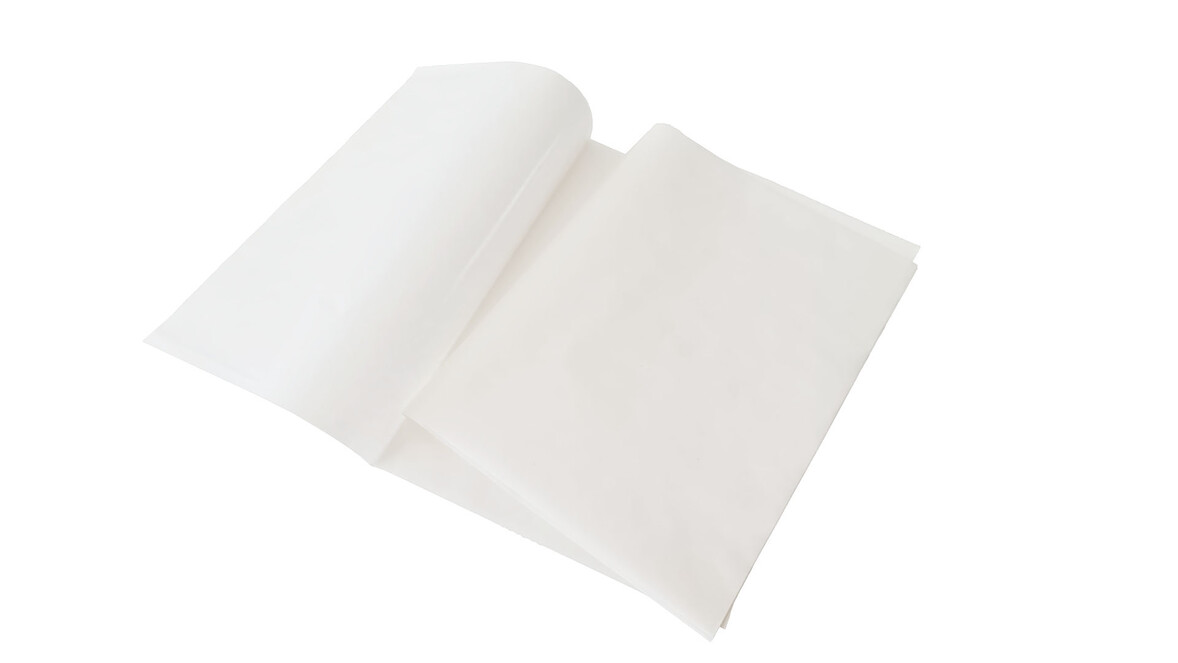 Feinkostpapier, 1/8 Bogen, 250 x 370 mm, Kraftpapier weiß/PE, 45 g/m²/9 my, 12,5 kg/Karton, A-Nr.: 16039 - 01