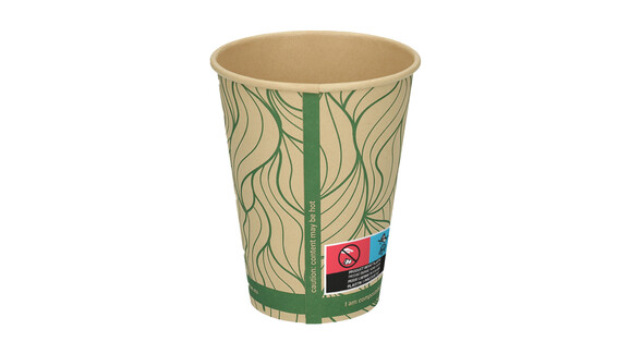 Coffee to go Becher, 300 ml, Ø 90 mm, 112 mm, Bambuspapier/wasserbasierte Beschichtung, braun, Motiv: green - waves, FSC zertifiziert, VERIVE, A-Nr.: 14006 - 02