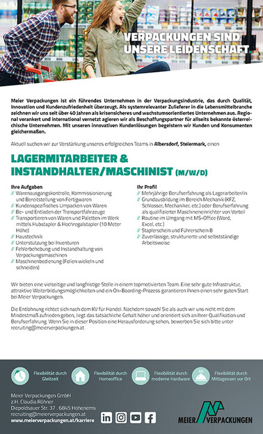Lagerist, Lagermitarbeiter, Stellenausschreibung, Job in Albersdorf, Gleisdorf, Steiermark