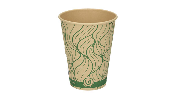 Coffee to go Becher, 300 ml, Ø 90 mm, 112 mm, Bambuspapier/wasserbasierte Beschichtung, braun, Motiv: green - waves, FSC zertifiziert, VERIVE, A-Nr.: 14006 - 01