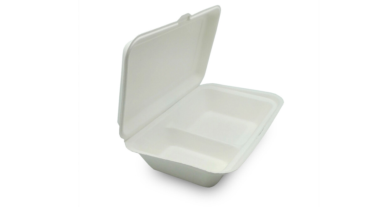 Menübox to go VERIVE, 850 ml, L 249 mm x B 162 mm x H 63 mm, rechteckig, 2-geteilt, Bagasse, weiß, mit anhängendem Deckel, PFAS frei, A-Nr.: 16862 - 01