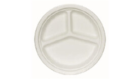 Einwegteller, Bagasse, Ø 260 mm, 25,6 mm, weiß, 3-geteilt, FAIRPAC, A-Nr.: 95109 - 01