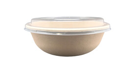 Menüschale to go mit Deckel PET, 750 ml, Bagasse, Ø 170 mm, 61 mm, natur, A-Nr.: 95573 - 01