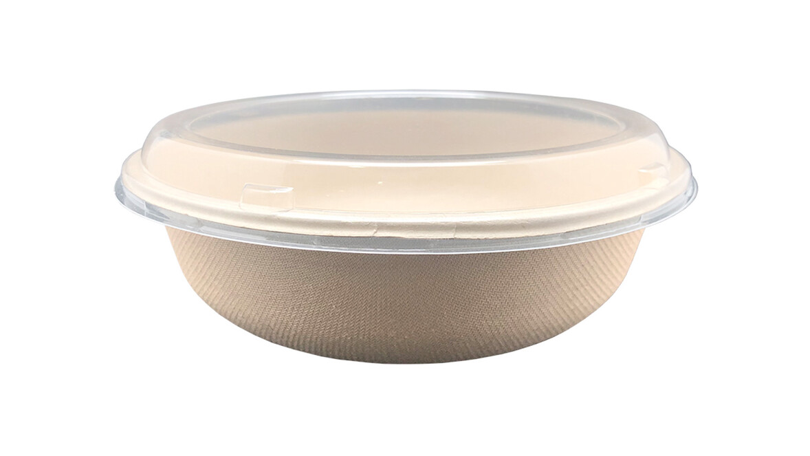 Menüschale to go mit Deckel PET, 1.000 ml, Bagasse, Ø 186 mm, 61 mm, natur, A-Nr.: 95575 - 01