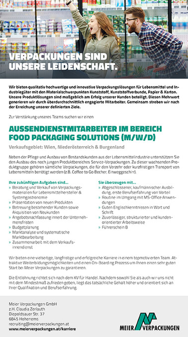 Außendienstmitarbeiter Food Packaging Solutions (m/w)